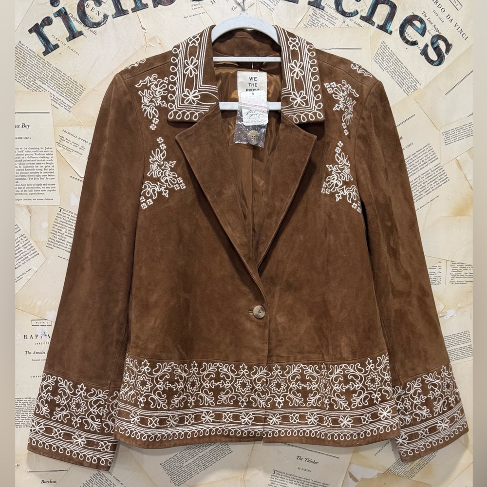 Free People Janie Suede Jacket We The Free Embroidered Button Blazer Brown - Picture 4 of 6